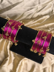 Midnight Azure Ghungroo Set pink bangles