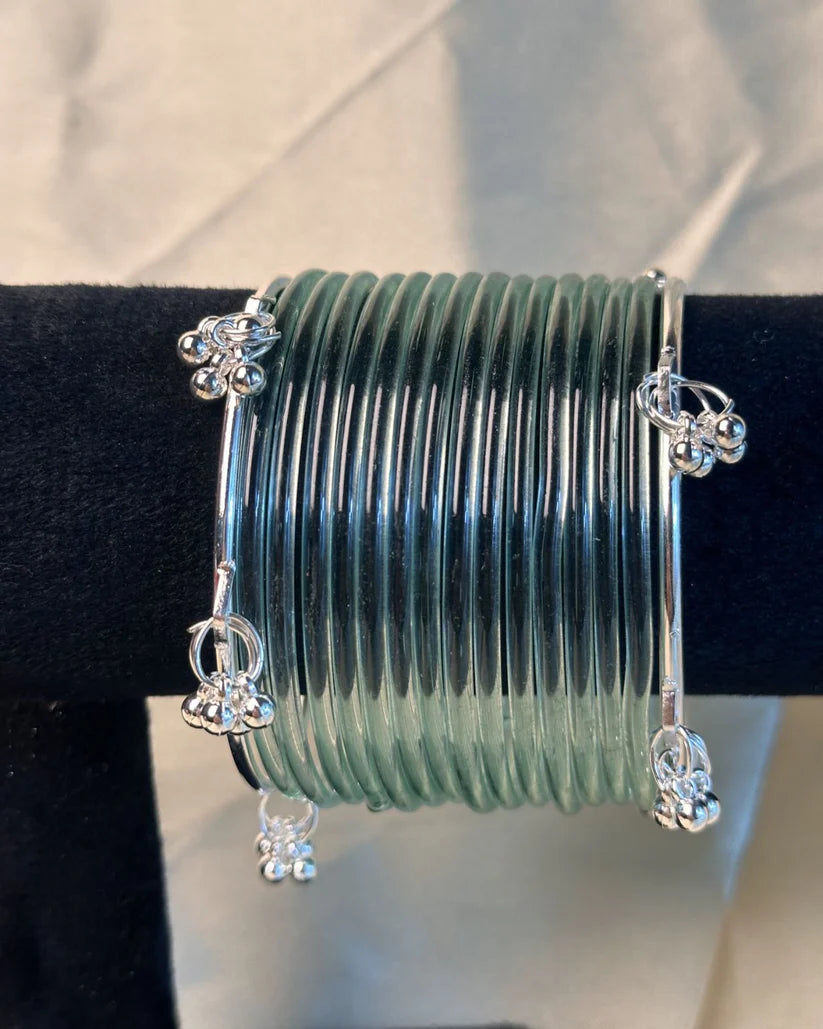 Traditional Glass Bangles with Ghungroo & Pearl Charms | Artisan Churi Collection